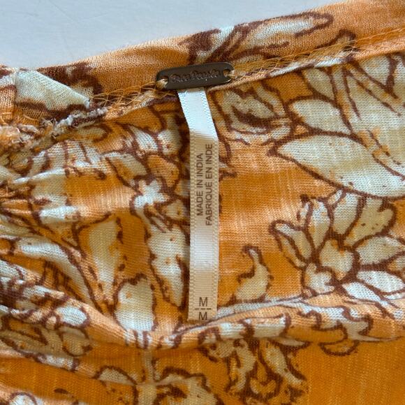 Free People Say the Word Cropped Top Womens Medium Peach Floral Ruched Modal - Picture 7 of 11
